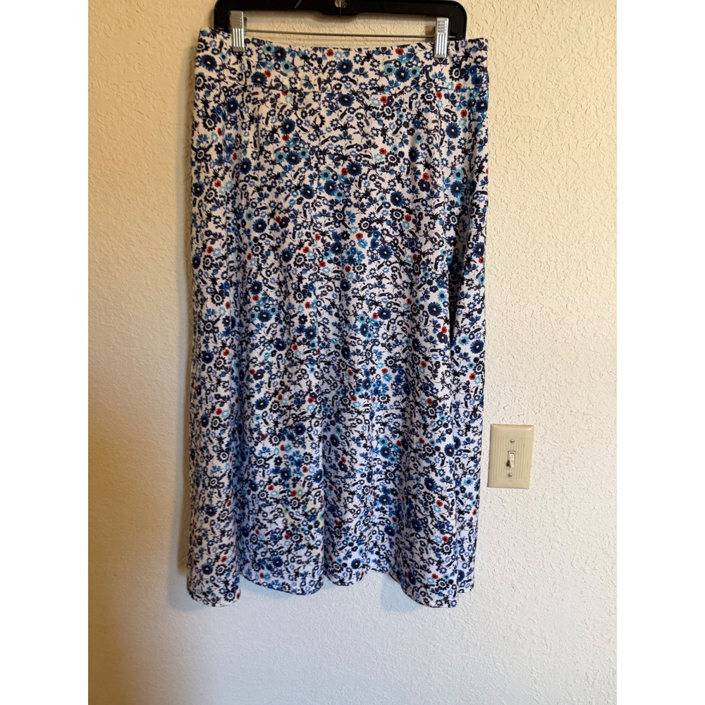 Blue White Floral A-Line Maxi‎ Skirt Side Zip Long Flowy Summer Boho Skirt 33W
